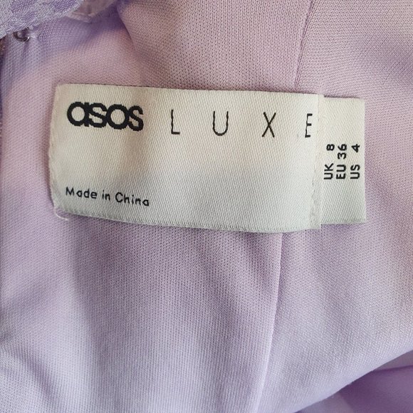 DONT BUY!ASOS LUXE dress S 8 lilac bubble hem ruffle puff sleeve tiered - Picture 8 of 8